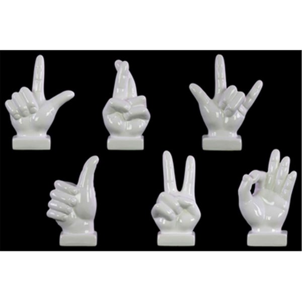 Urban Trends Collection Small Ceramic Hand Signal Sculpture on Base White 43058AST